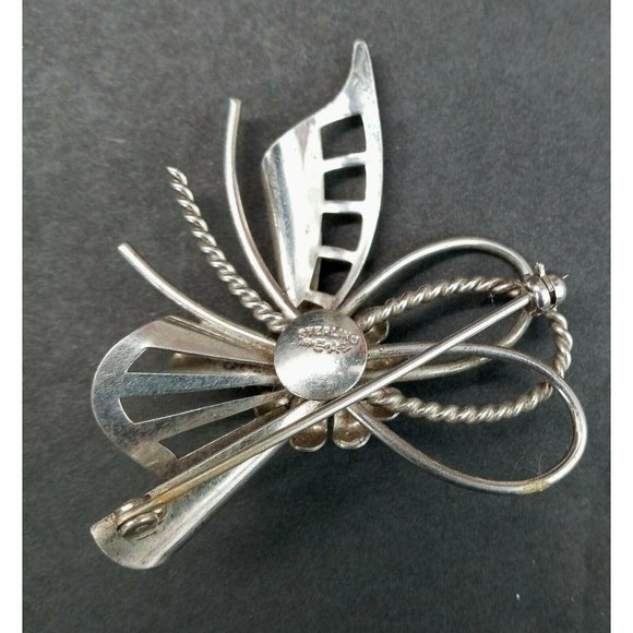 Carl Art Sterling Silver Floral Brooch Pin Vintage Mid Century Unpolished Signed - Picture 4 of 5